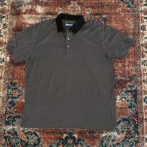 Men’s PGA Tour Golf Polo Shirt Black White Striped Performance Athletic Sport XL